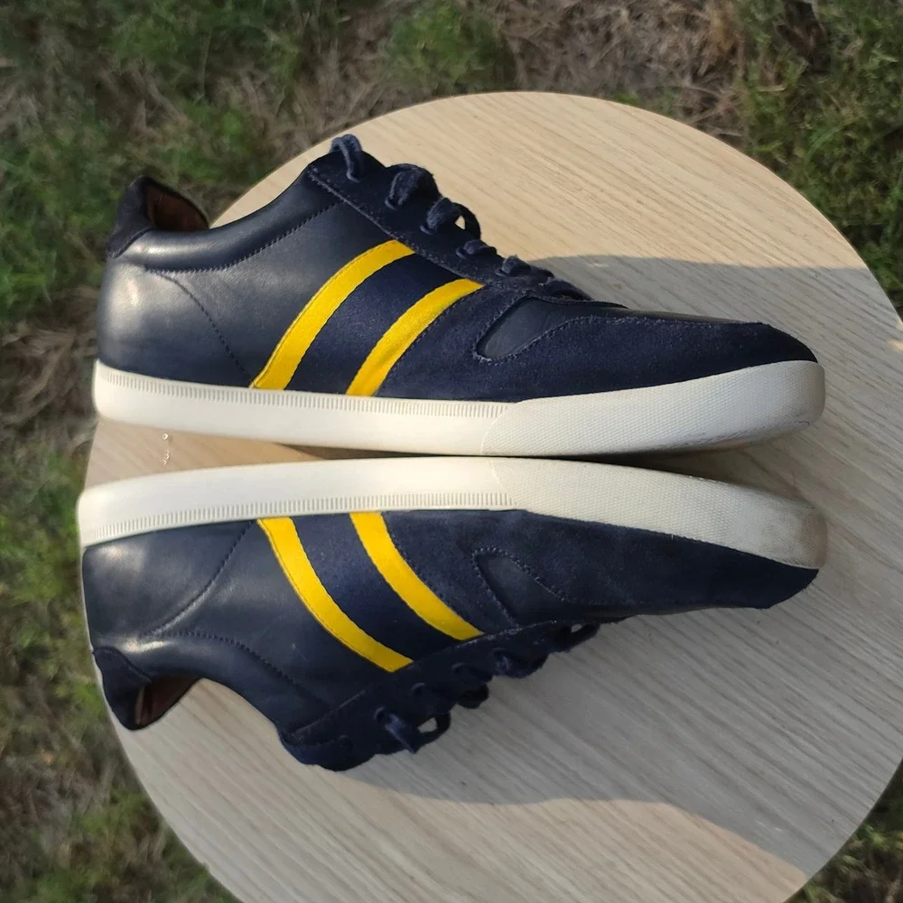 Polo Ralph Lauren Camilo II Mens Navy Blue Yellow Leather Suede Sneakers 13D